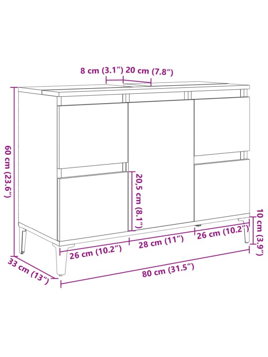 Pesuallaskaappi betoninharmaa 80x33x60 cm tekninen puu