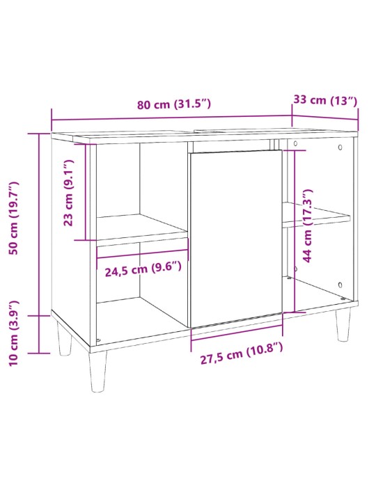 Kylpyhuoneen kaappi betoninharmaa 80x33x60 cm tekninen puu