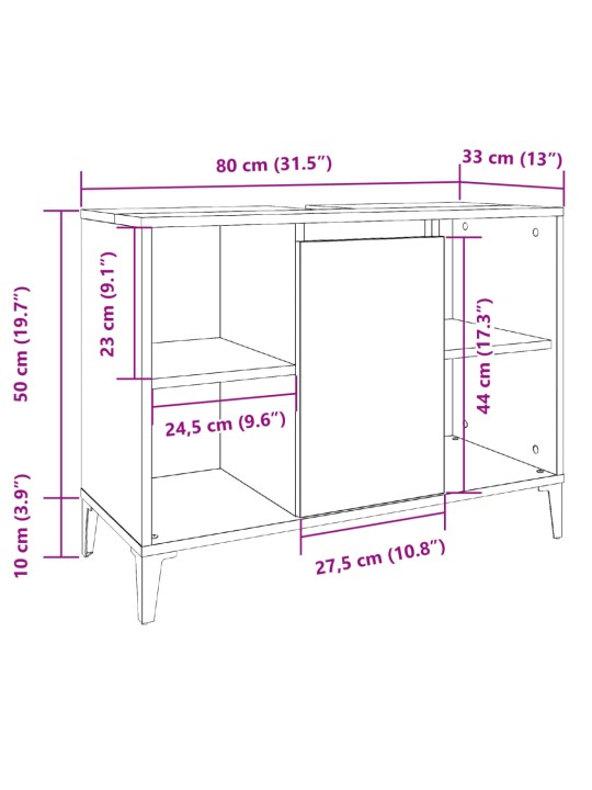 Pesuallaskaappi vanhaa puuta 80x33x60 cm tekninen puu