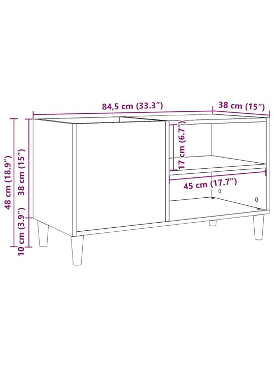 LP-levyjen säilytyskaappi vanha puu 84,5x38x48 cm tekninen puu