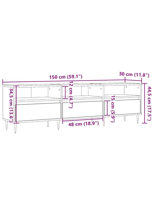 TV-taso vanhaa puuta 150x30x44,5 cm tekninen puu