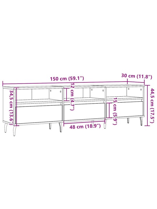 TV-taso vanhaa puuta 150x30x44,5 cm tekninen puu