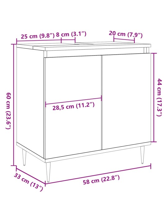 Kylpyhuoneen kaappi betoninharmaa 58x33x60 cm tekninen puu