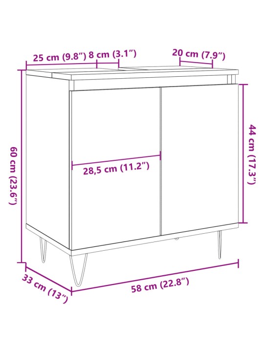 Kylpyhuoneen kaappi betoninharmaa 58x33x60 cm tekninen puu