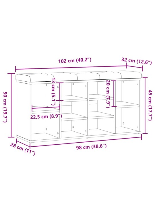 Kenkäteline vanha puu 102x32x50 cm tekninen puu