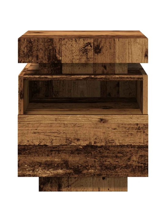 Yöpöytä led-valoilla vanhaa puuta 40x39x48,5 cm