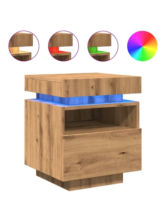 Yöpöytäkaapit led-valoilla 2 kpl artisan oak 40x39x48,5 cm
