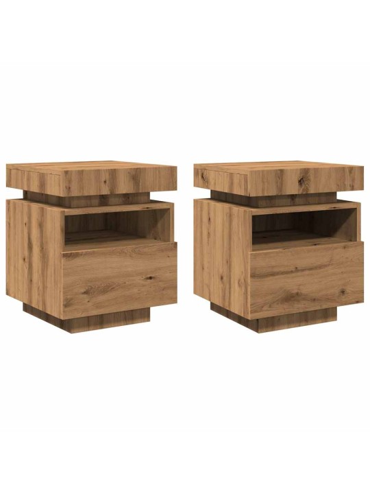 Yöpöytäkaapit led-valoilla 2 kpl artisan oak 40x39x48,5 cm