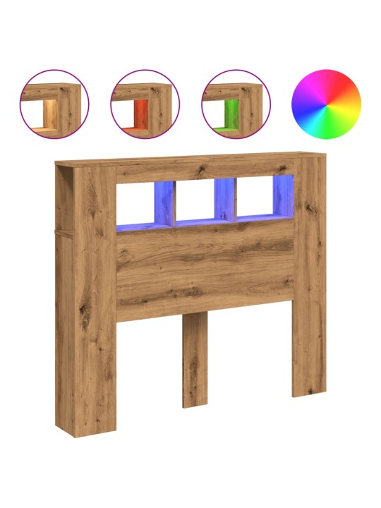 Sängynpääty LED-valoilla artesaani tammi 120x18,5x103,5 cm puu