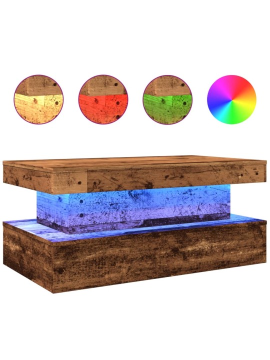 Sohvapöytä led-valoilla vanha puu 90x50x40 cm
