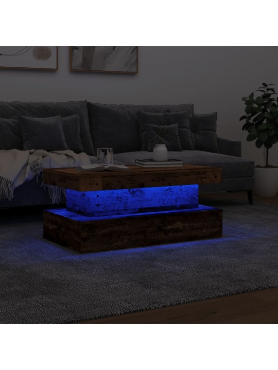 Sohvapöytä led-valoilla vanha puu 90x50x40 cm