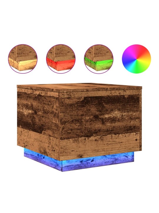 Sohvapöytä LED-valoilla vanha puu 50x50x40 cm