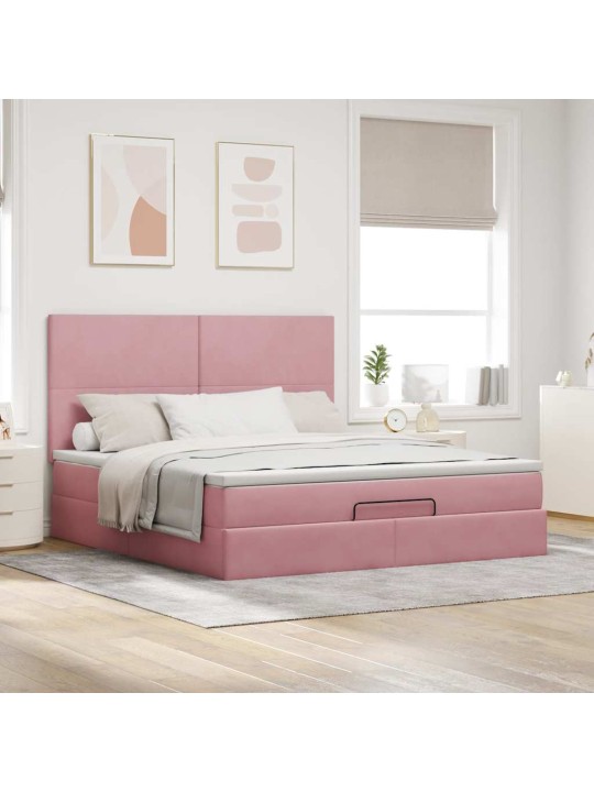 Ottomaanisänky patjoineen pinkki 180x200cm sametti