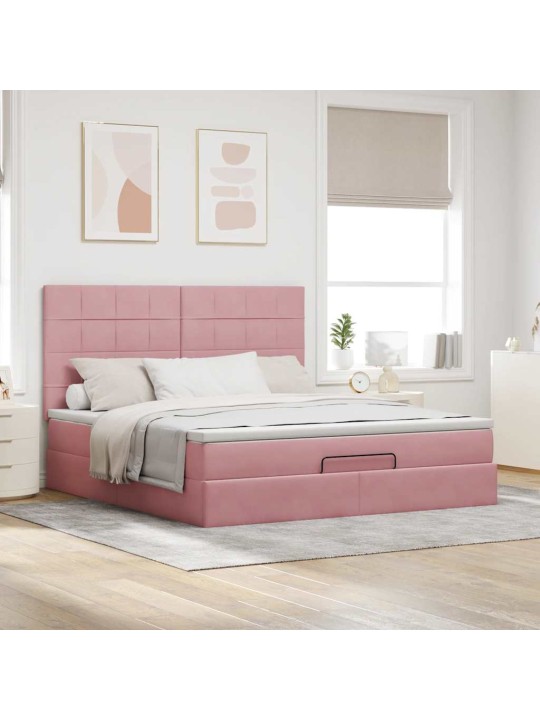 Ottomaanisänky patjoineen pinkki 160x200cm sametti