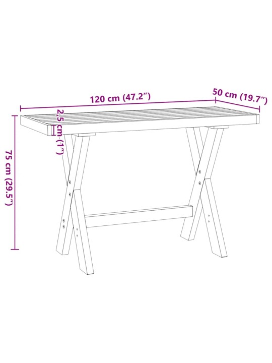 Työpöytä noain x-muotoiset jalat 120x50x75 cm massiivipuu mänty