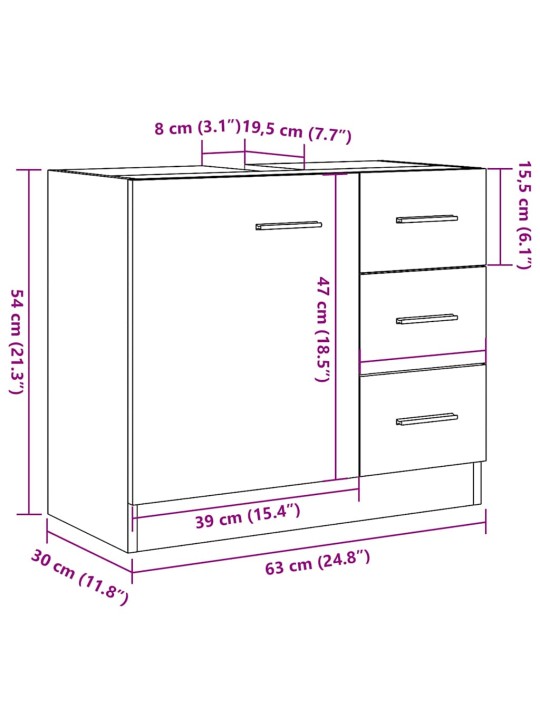 Allaskaappi betoninharmaa 63x30x54 cm tekninen puu