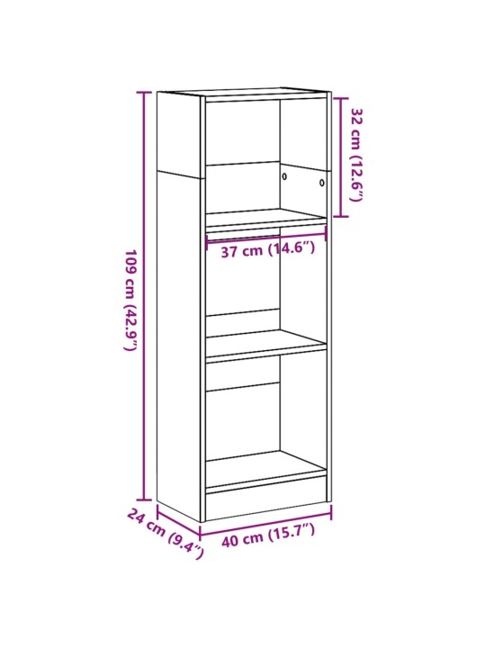 Kirjahylly musta 40x24x109 cm tekninen puu