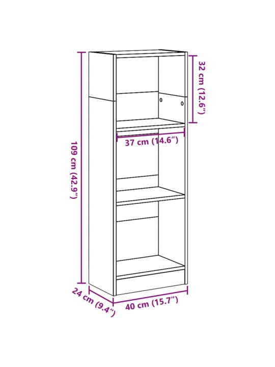 Kirjahylly vanha puu 40x24x109 cm tekninen puu