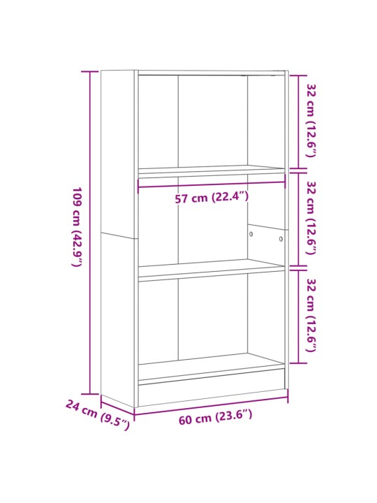 Kirjahylly musta 60x24x109 cm tekninen puu