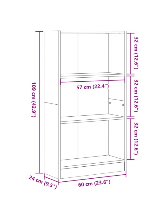 Kirjahylly vanha puu 60x24x109 cm tekninen puu