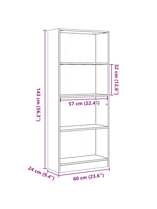 Kirjahylly vanha puu 60x24x143 cm tekninen puu