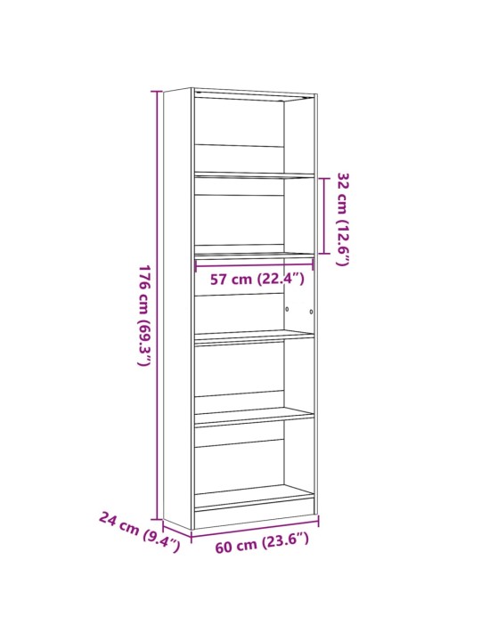 Kirjahylly musta 60x24x176 cm tekninen puu