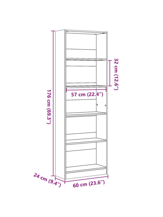 Kirjahylly ruskea tammi 60x24x176 cm tekninen puu