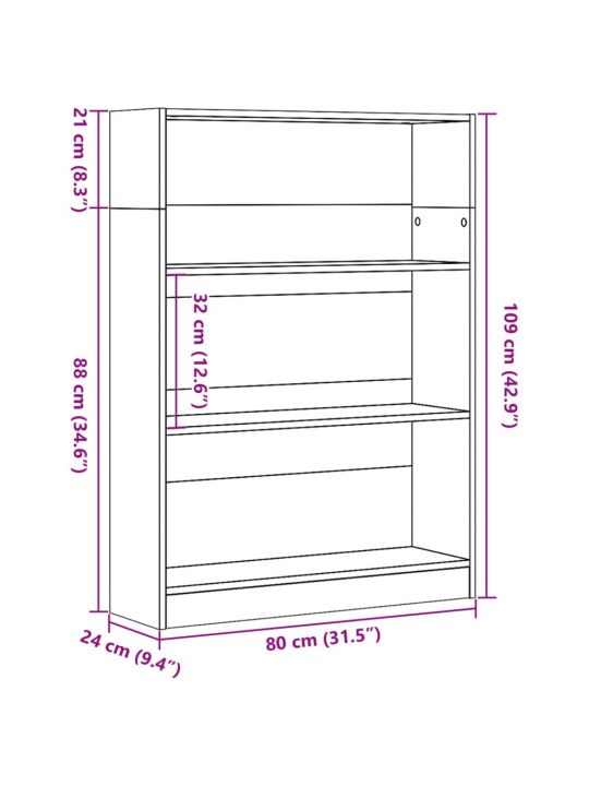 Kirjahylly valkoinen 80x24x109 cm tekninen puu