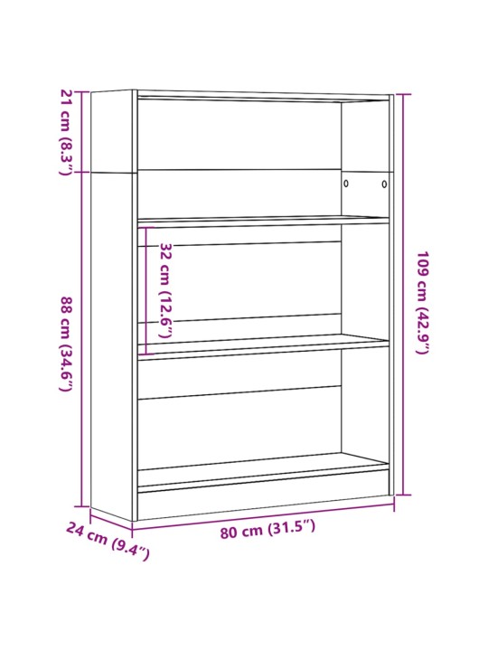 Kirjahylly betoninharmaa 80x24x109 cm tekninen puu