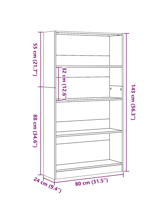 Kirjahylly musta 80x24x143 cm tekninen puu