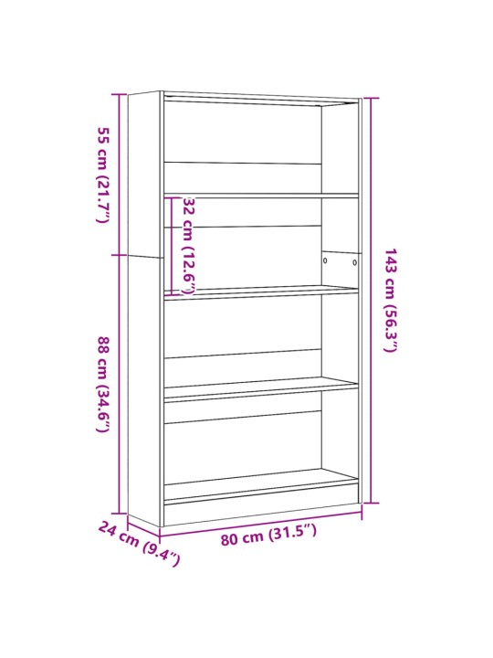 Kirjahylly Sonoma-tammi 80x24x143 cm tekninen puu