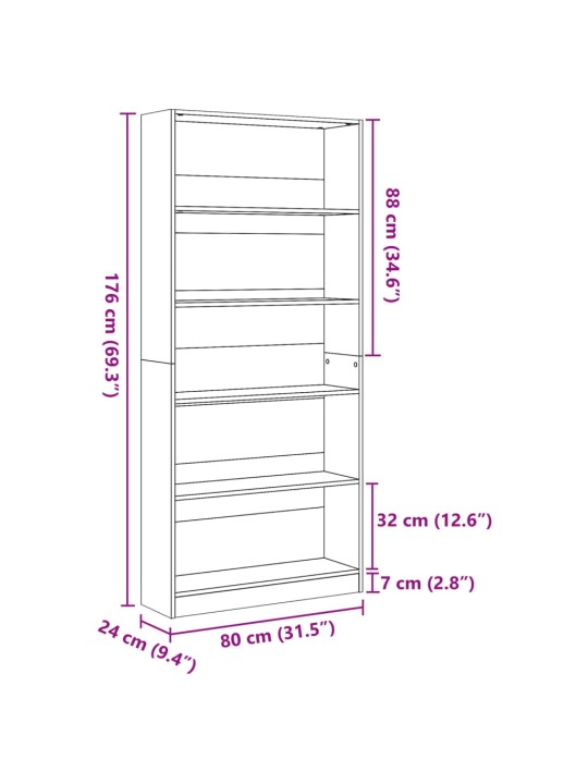 Kirjahylly ruskea tammi 80x24x176 cm tekninen puu