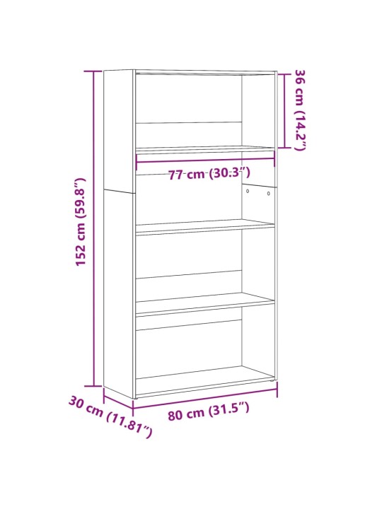 Kirjahylly valkoinen 80x30x152 cm lastulevy