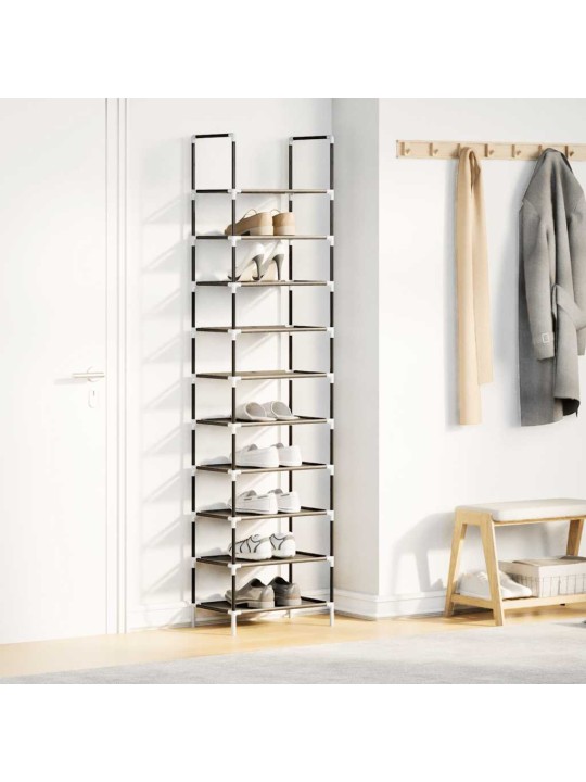 Kenkäteline 10-tasoinen musta 44x28x180 cm kuitukangas