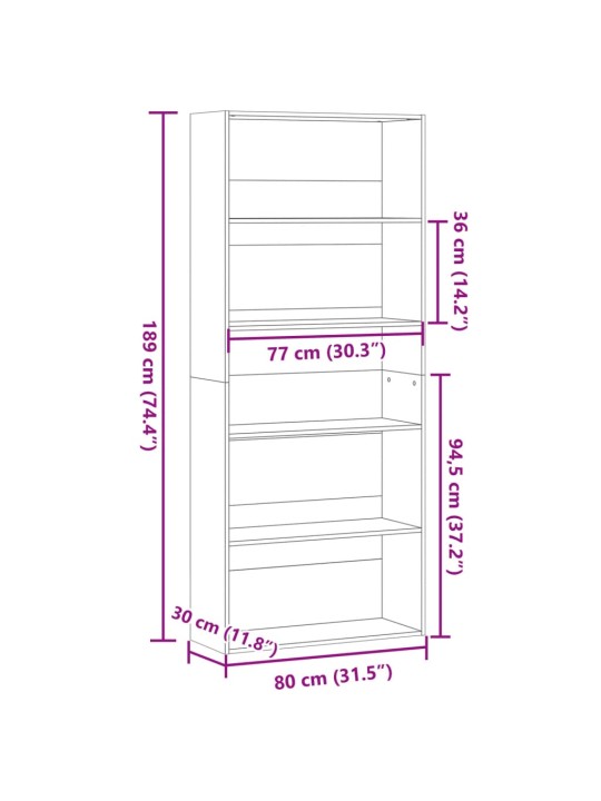 Kirjahylly musta 80x30x189 cm lastulevy