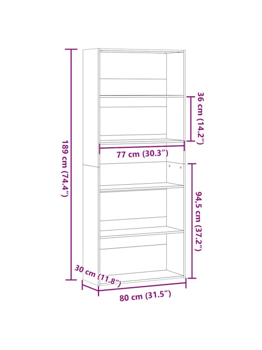 Kirjahylly Sonoma-tammi 80x30x189 cm lastulevy