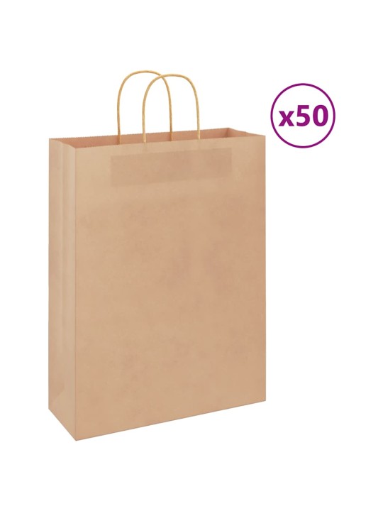 Paperikassit 50 kpl kahvoilla ruskea 32x12x42 cm