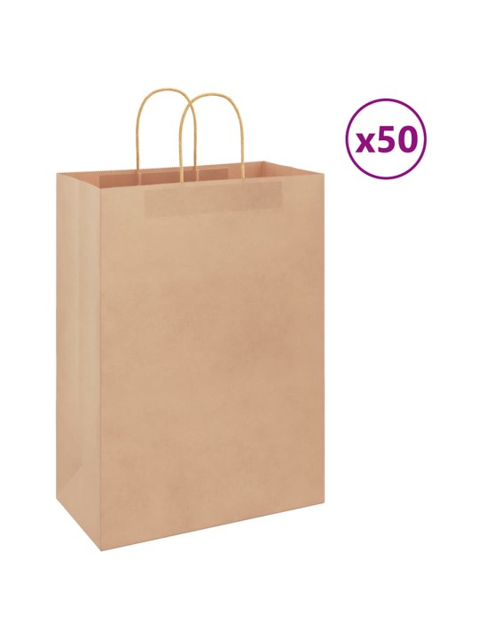 Paperikassit 50 kpl kahvoilla ruskea 32x17x44 cm