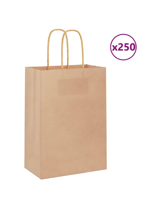 Paperikassit 250 kpl kahvoilla ruskea 15x8x21 cm