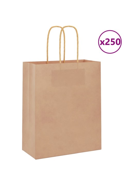Paperikassit 250 kpl kahvoilla ruskea 18x8x22 cm