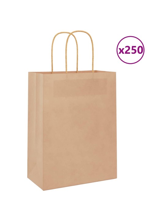 Paperikassit 250 kpl kahvoilla ruskea 21x11x28 cm