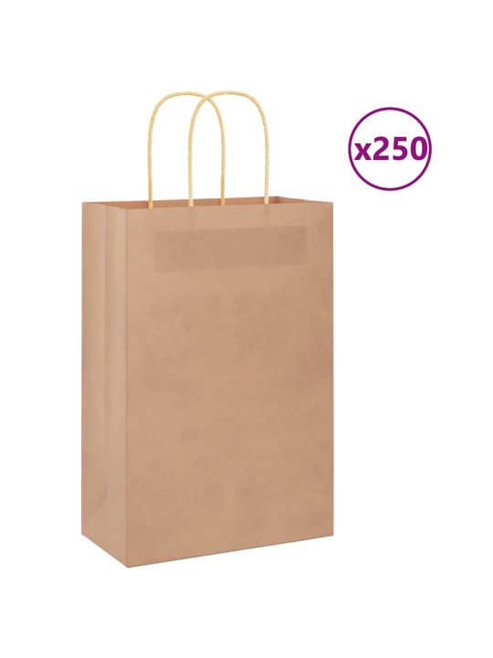 Paperikassit 250 kpl kahvoilla ruskea 21x11x31 cm