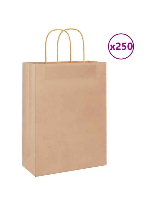 Paperikassit 250 kpl kahvoilla ruskea 26x12x35 cm