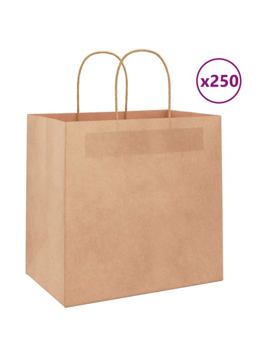 Paperikassit 250 kpl kahvoilla ruskea 26x17x25 cm