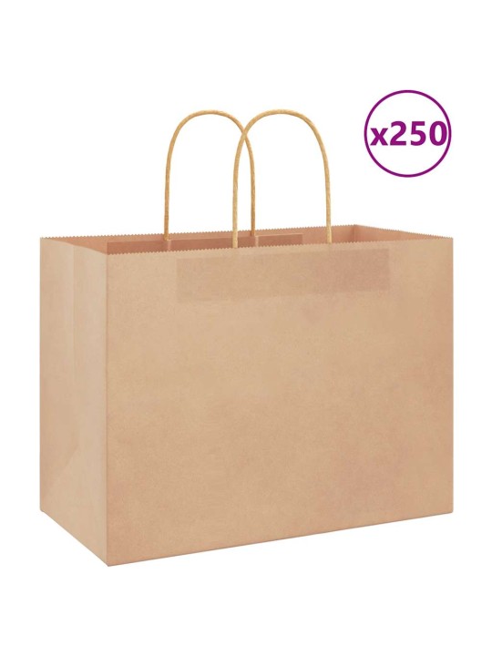 Paperikassit 250 kpl kahvoilla ruskea 32x17x25 cm