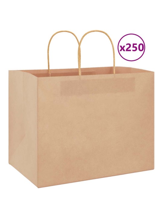 Paperikassit 250 kpl kahvoilla ruskea 32x22x24 cm