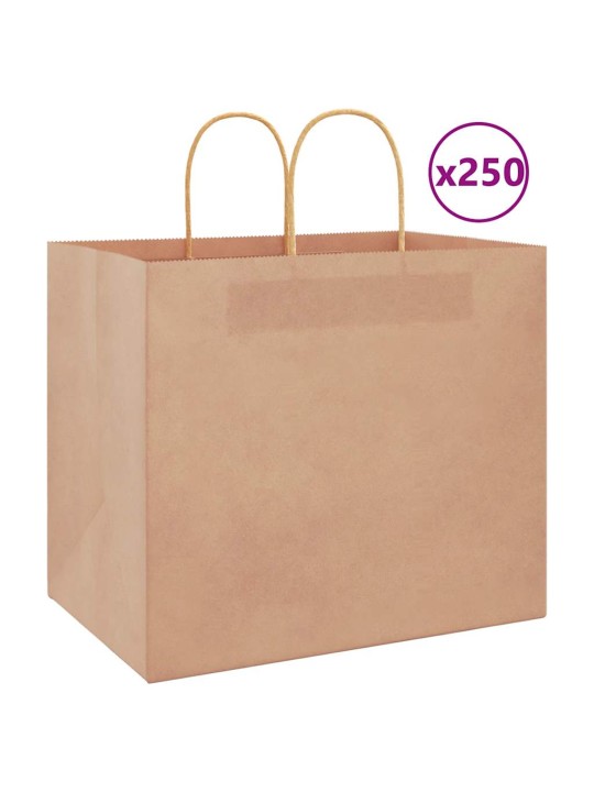 Paperikassit 250 kpl kahvoilla ruskea 32x22x28 cm