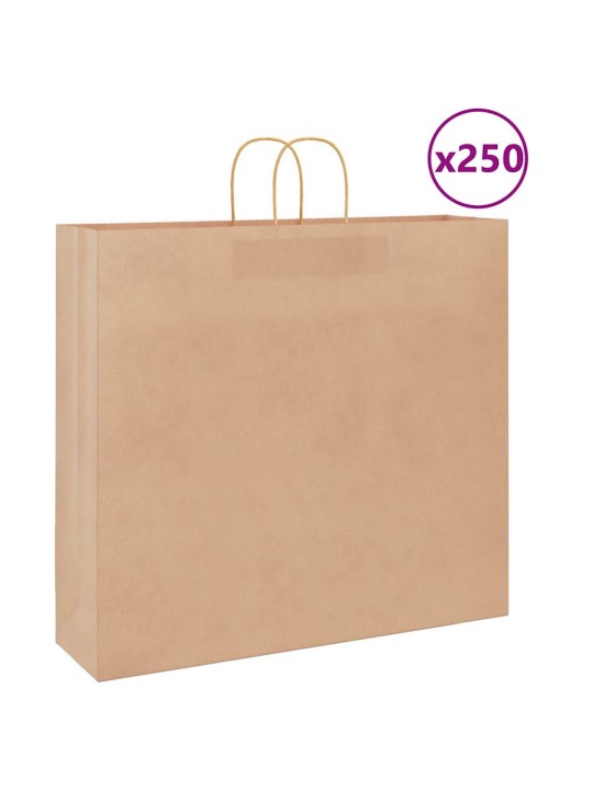 Paperikassit 250 kpl kahvoilla ruskea 54x15x49 cm