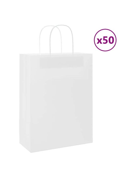 Paperikassit 50 kpl kahvoilla valkoinen 26x12x35 cm