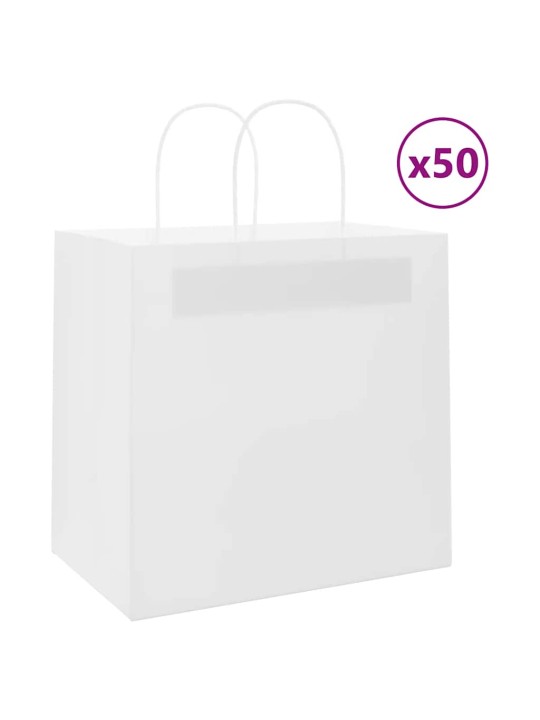 Paperikassit 50 kpl kahvoilla valkoinen 26x17x25 cm
